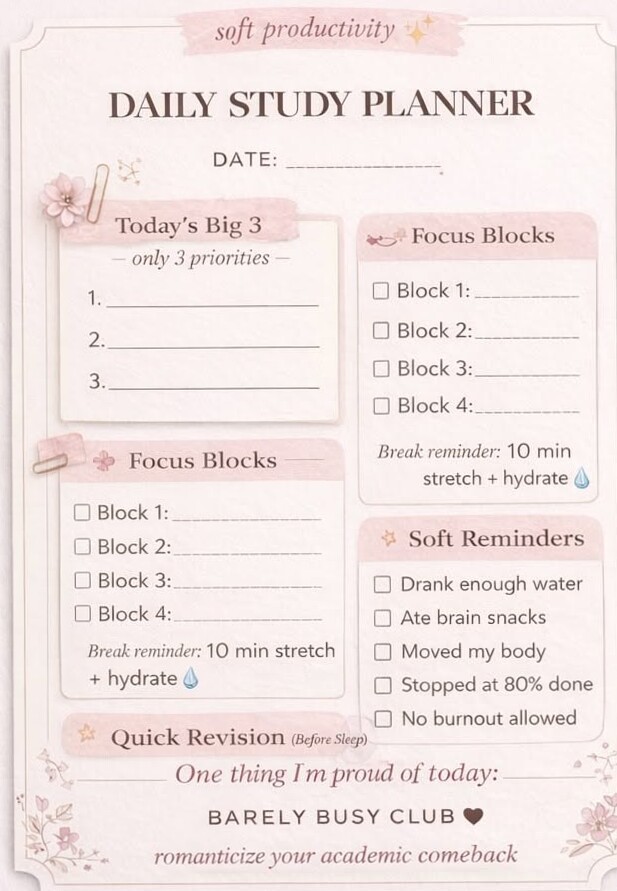 📝 📌 stay inspired all year long: Soft Productivity Daily Study Planner | Pink Aesthetic Student Printable