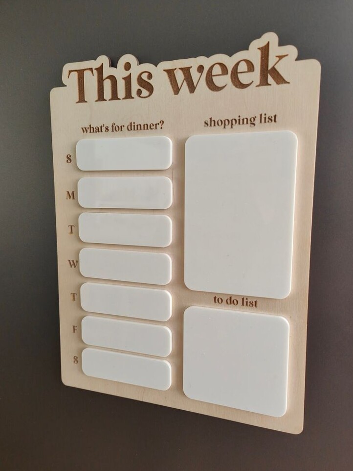 ✨ 🤍 stay inspired all year long: Weekly Meal Planner | Reusable Wipe Clean Menu Board | Acrylic and Birch Plywood Dry Erase Whiteboard