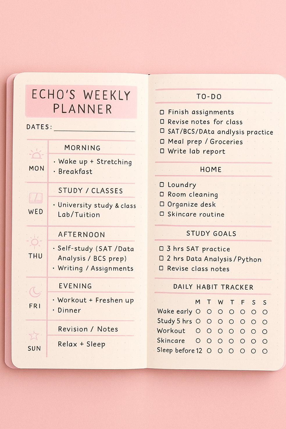 💌 🥂 stay inspired all year long: Baby Pink Weekly Planner Minimal Productive Layout