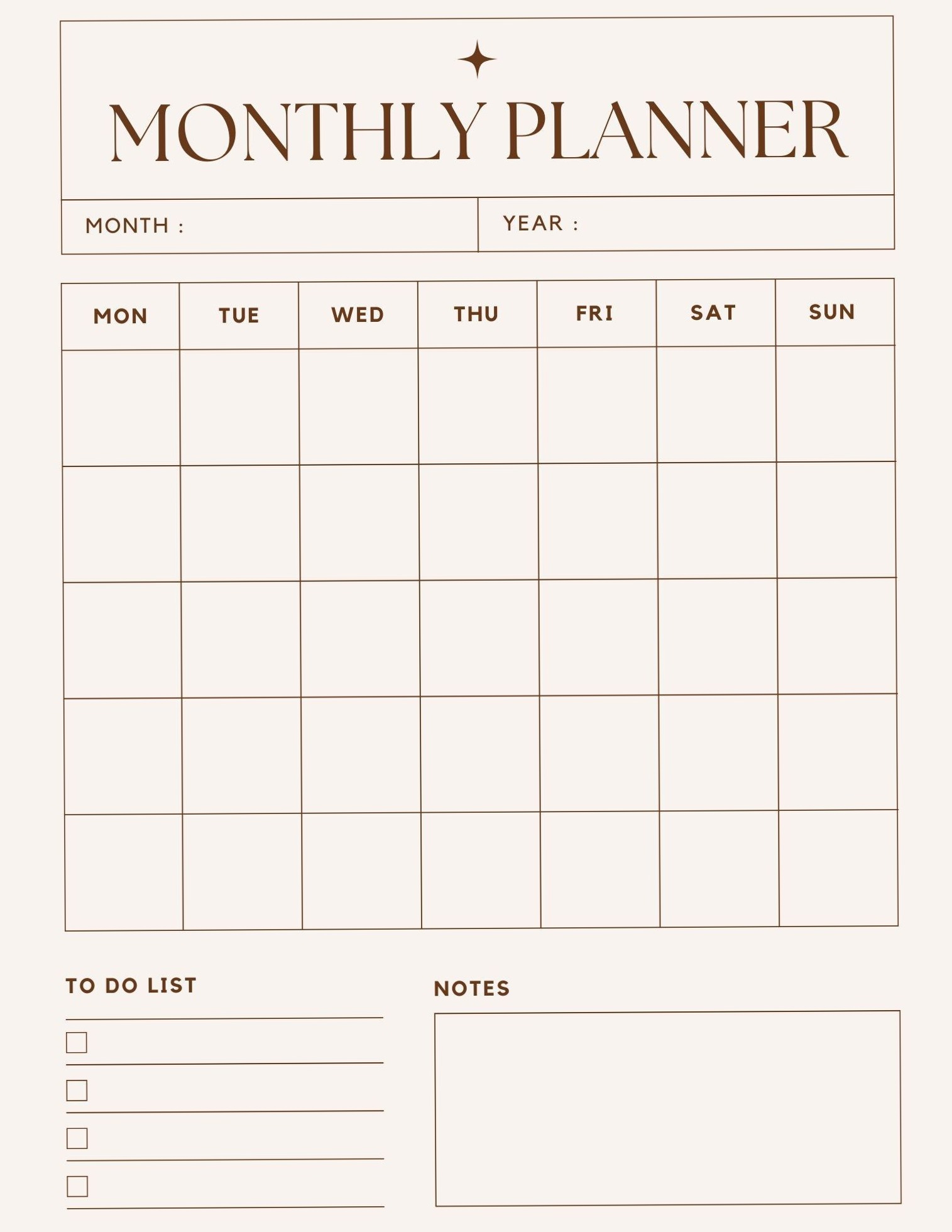 🥂 🌸 stay inspired all year long: Beige Minimalist Monthly Planner with Free Templates