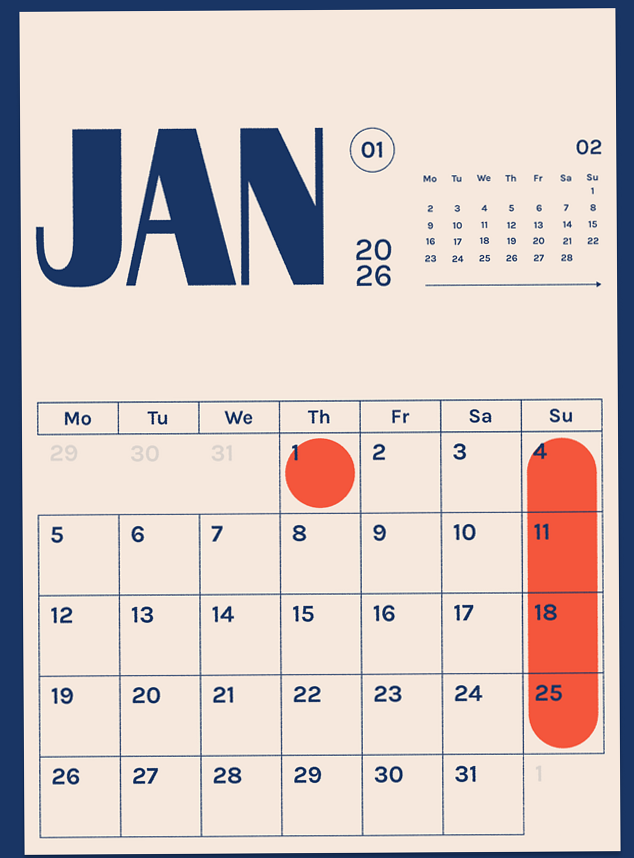 🖌️ 🪄 stay inspired all year long: Retro 2026 Calendar Design for Planners & Digital Projects