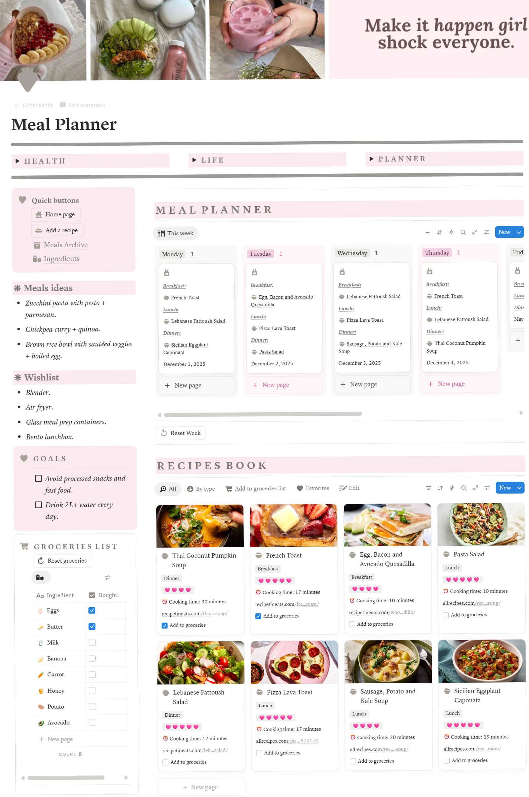 💎 🌈 stay inspired all year long: Aesthetic Meal Planner Template | Healthy Eating Glow Up