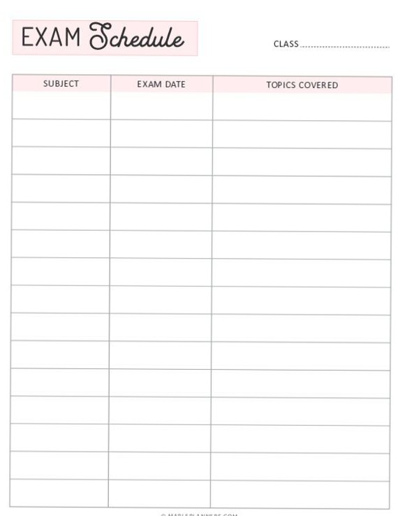 🕯️ 🎀 stay inspired all year long: Free Printable Exam Schedule Template for Planners & Designers