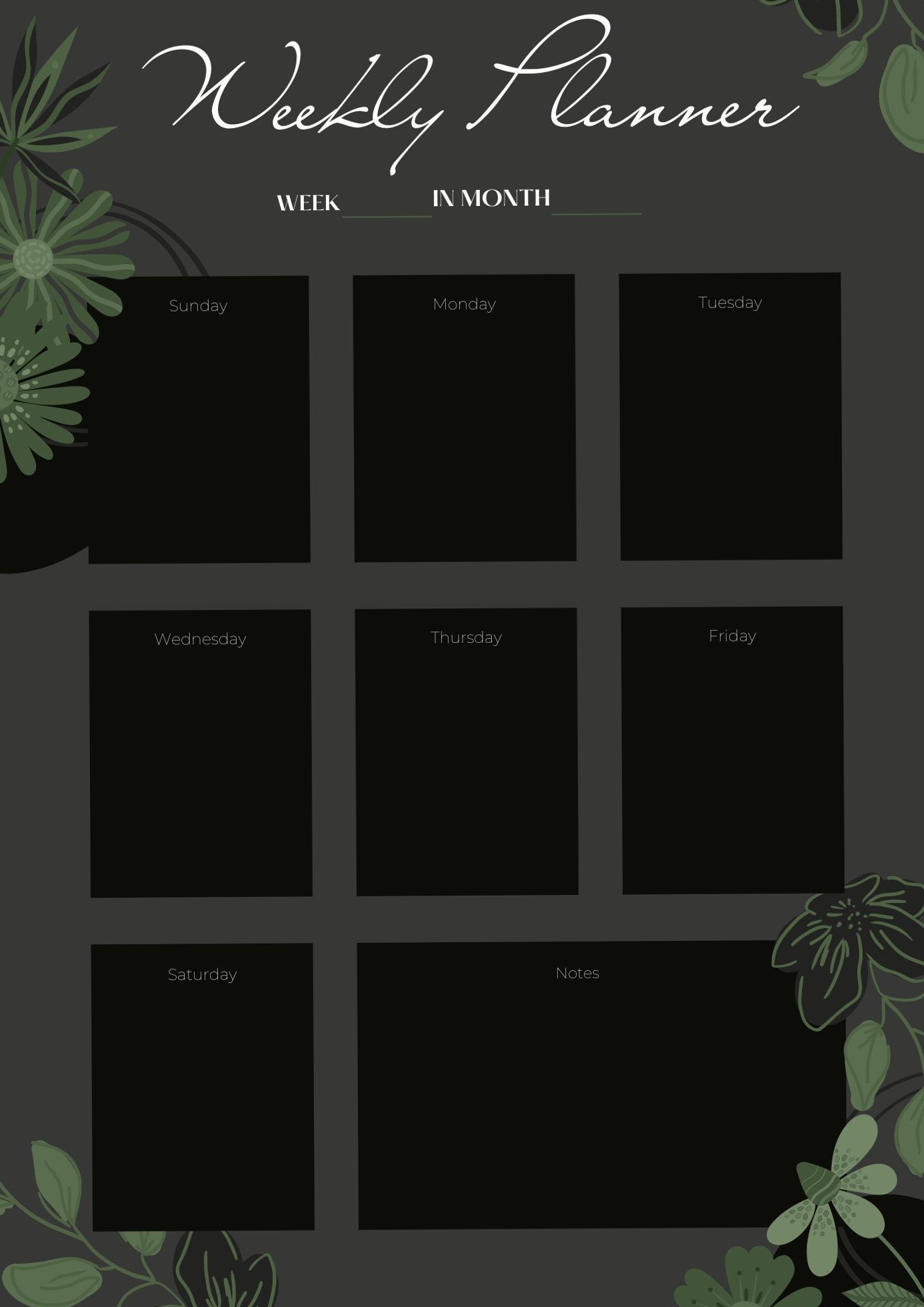 ✨ 🎀 stay inspired all year long: Weekly Planner — Black Floral Design