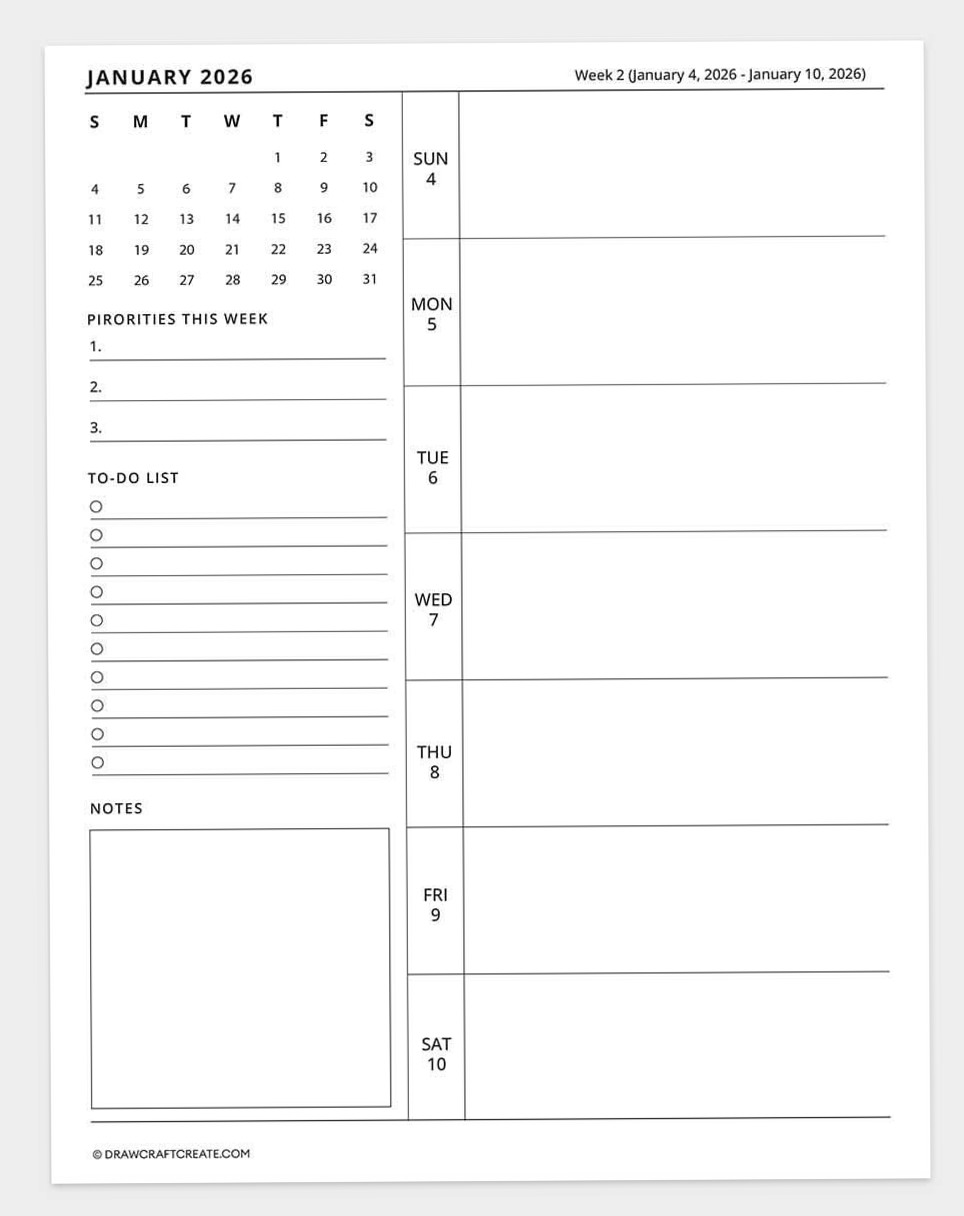 📍 🌈 stay inspired all year long: 2026 Weekly Calendar Printable Free