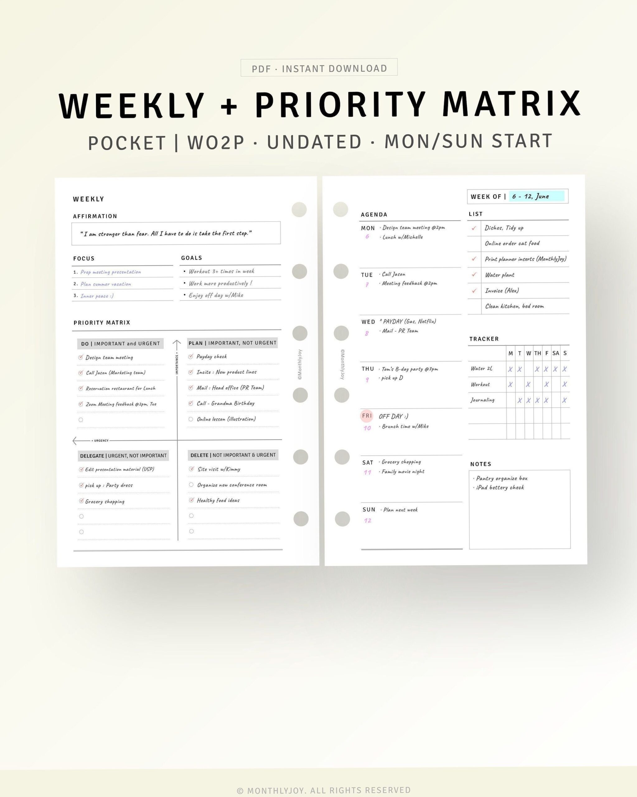 🎀 ☁️ stay inspired all year long: Printable Weekly Planner with Priority & Goal Tracking