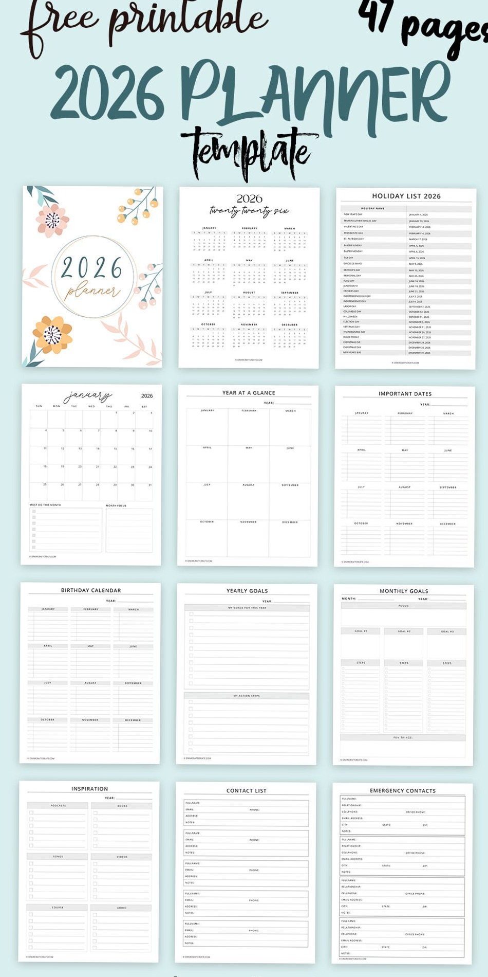 🖌️ 💎 stay inspired all year long: 2026 Planner Printable – 47 Beautiful Pages