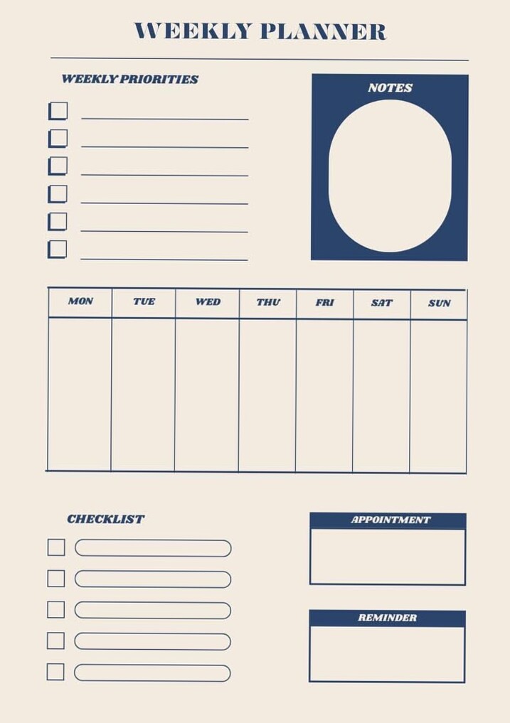 📝 🖇️ stay inspired all year long: Aesthetic Blue & Cream Weekly Planner | Printable Digital Download