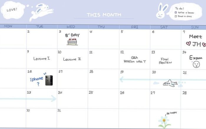 🕯️ 🎀 stay inspired all year long: 겨울토끼 무료 월간 플래너 템플릿