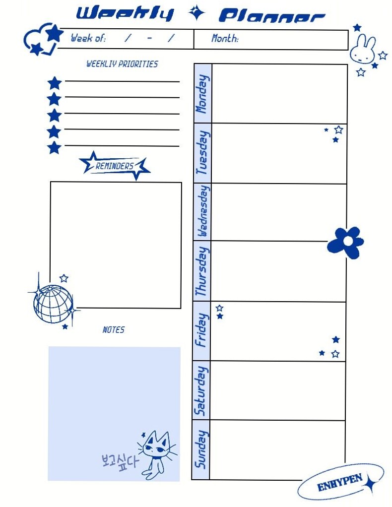 🕯️ 🌿 stay inspired all year long: Blue Enhypen Y2K Weekly Planner Design
