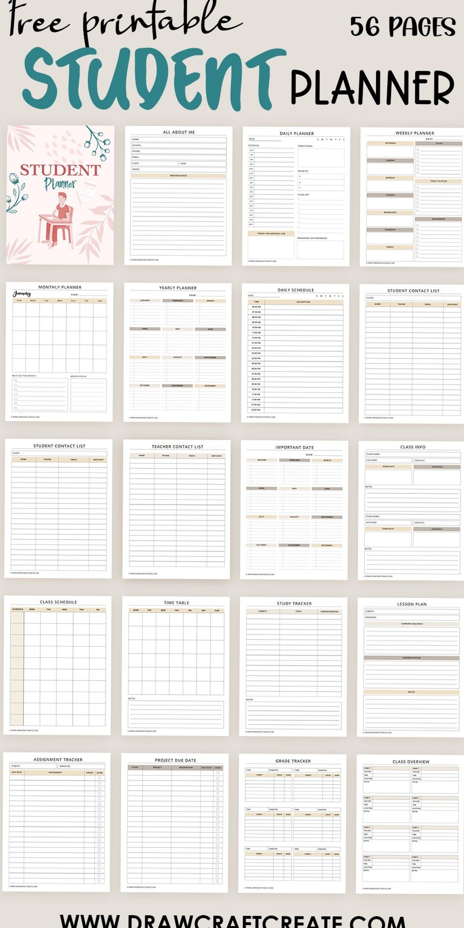 👰 💍 stay inspired all year long: Free Student Planner Printable (56 Pages)