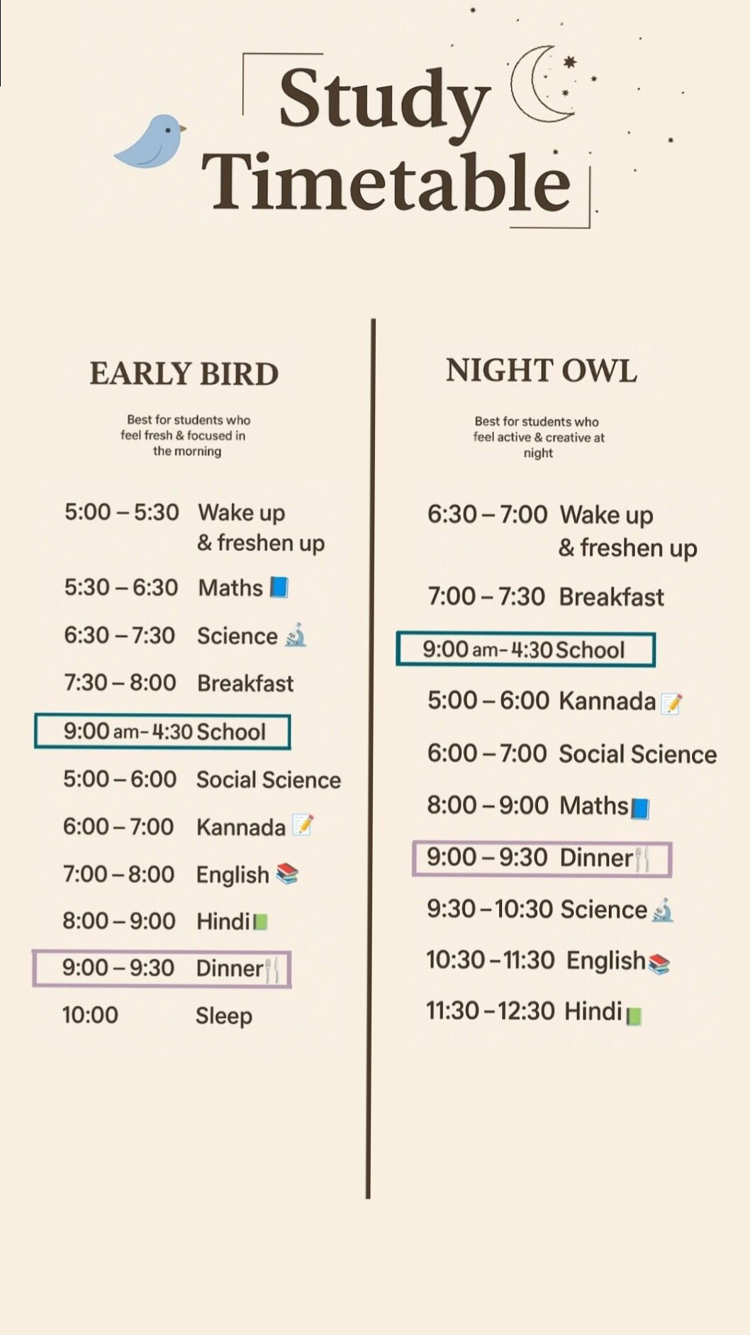 🖇️ 📌 Study Timetable for Early Birds & Night Owls | secret to staying productive