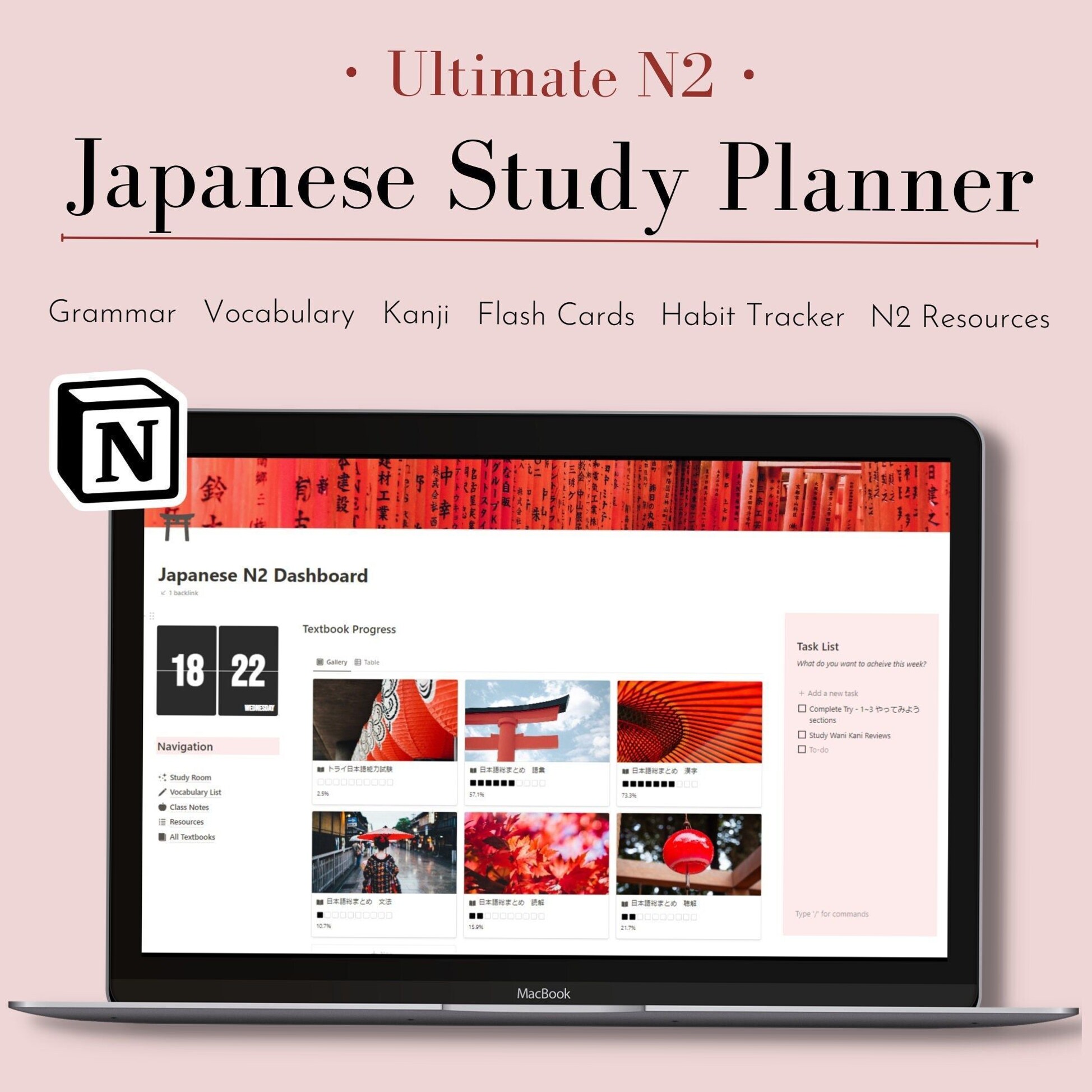 🖌️ 💎 Ultimate Japanese N2 Study Planner + Notion Template | 2026 efficiency hack