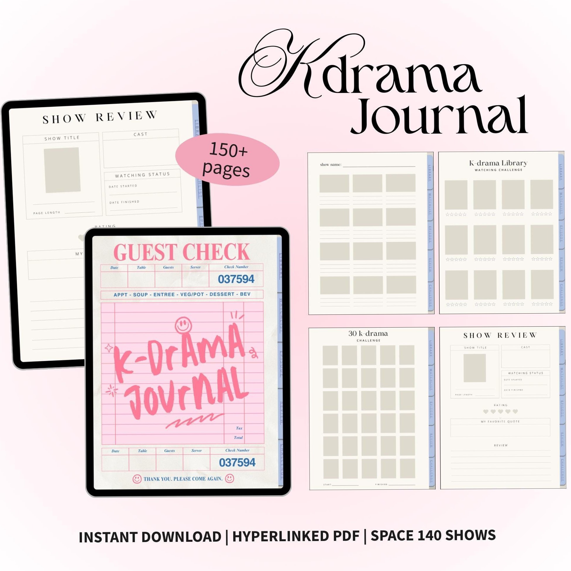 ✨ 🌿 ultimate printable checklist: Kdrama Tracker Journal — Digital TV Show Log & Planner Template