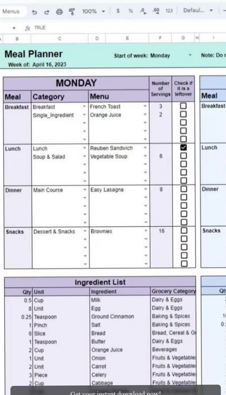 Ultimate Weekly Meal Planner for Excel & Sheets — 🖌️ 🪄 game-changing digital system