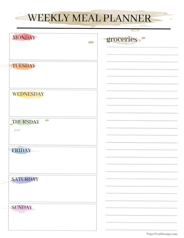 📊 📌 Watercolor Weekly Meal Planner & Grocery List | Paper Trail Design | stay inspired all year long