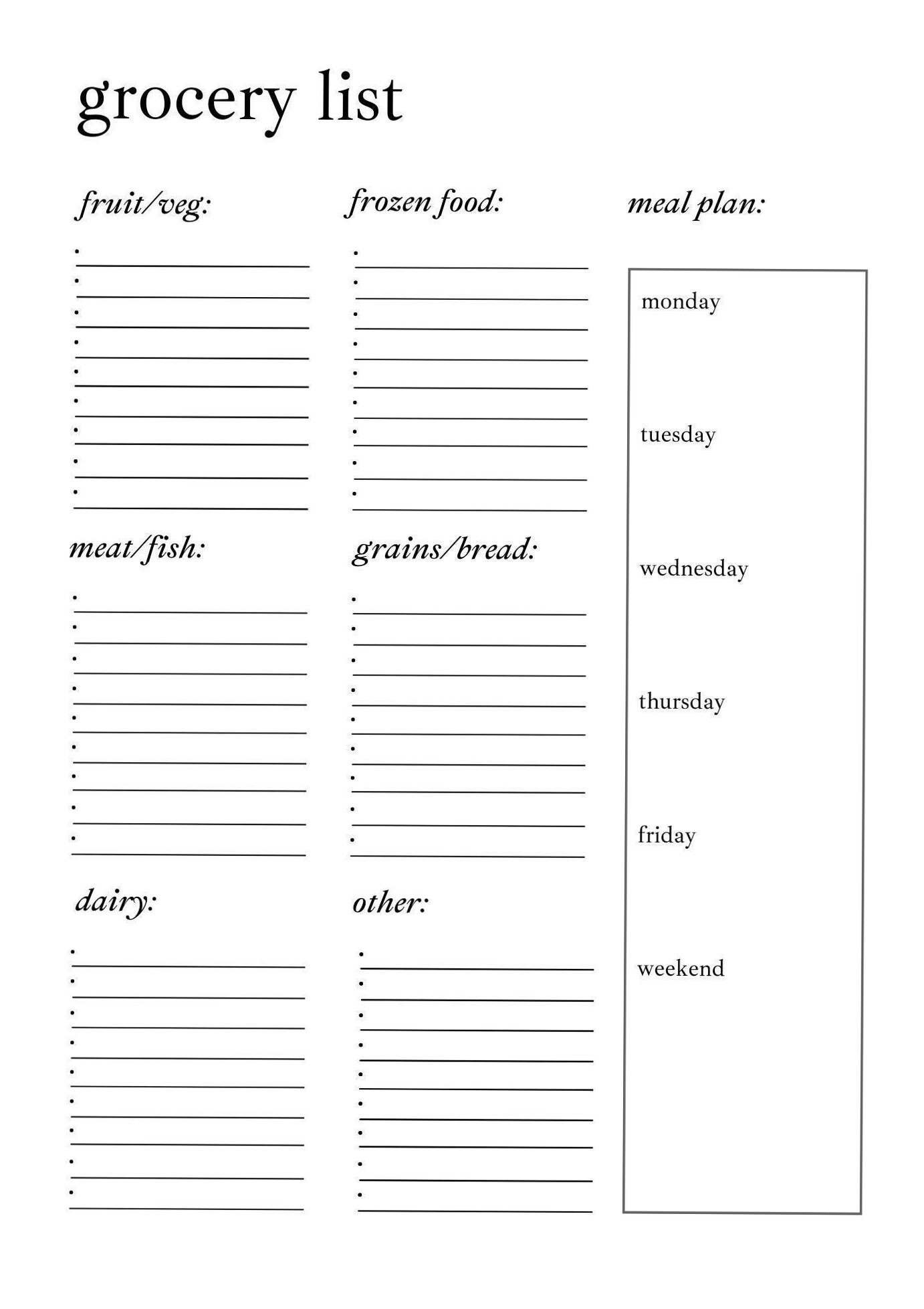 Weekly Grocery List Printable | Pantry Reset | Sunday Shop Planner — 🕯️ 🎀 romanticize your routine