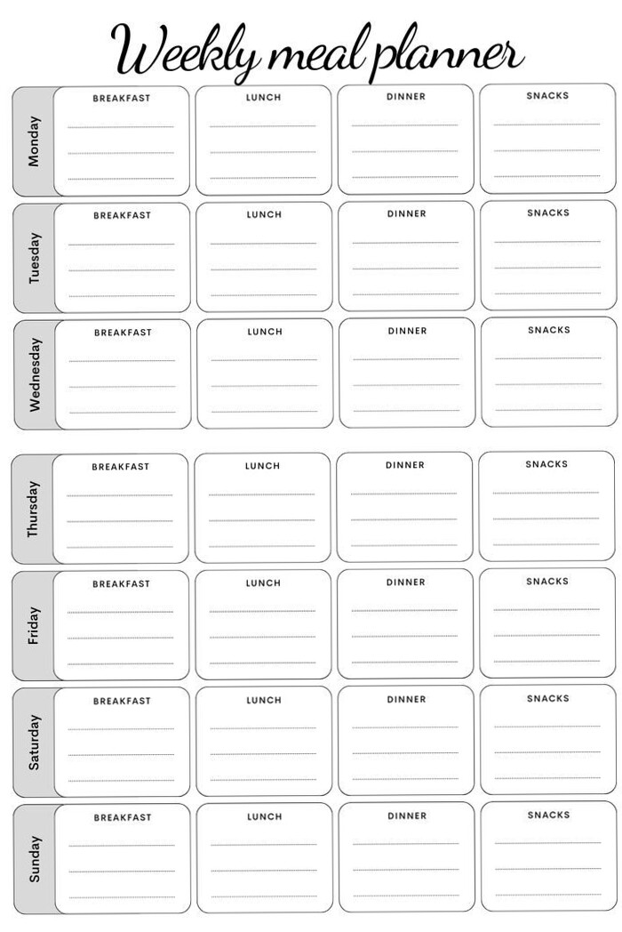 Weekly Meal Planner | Digital Design & Creative Assets — ☁️ 🎀 romanticize your routine