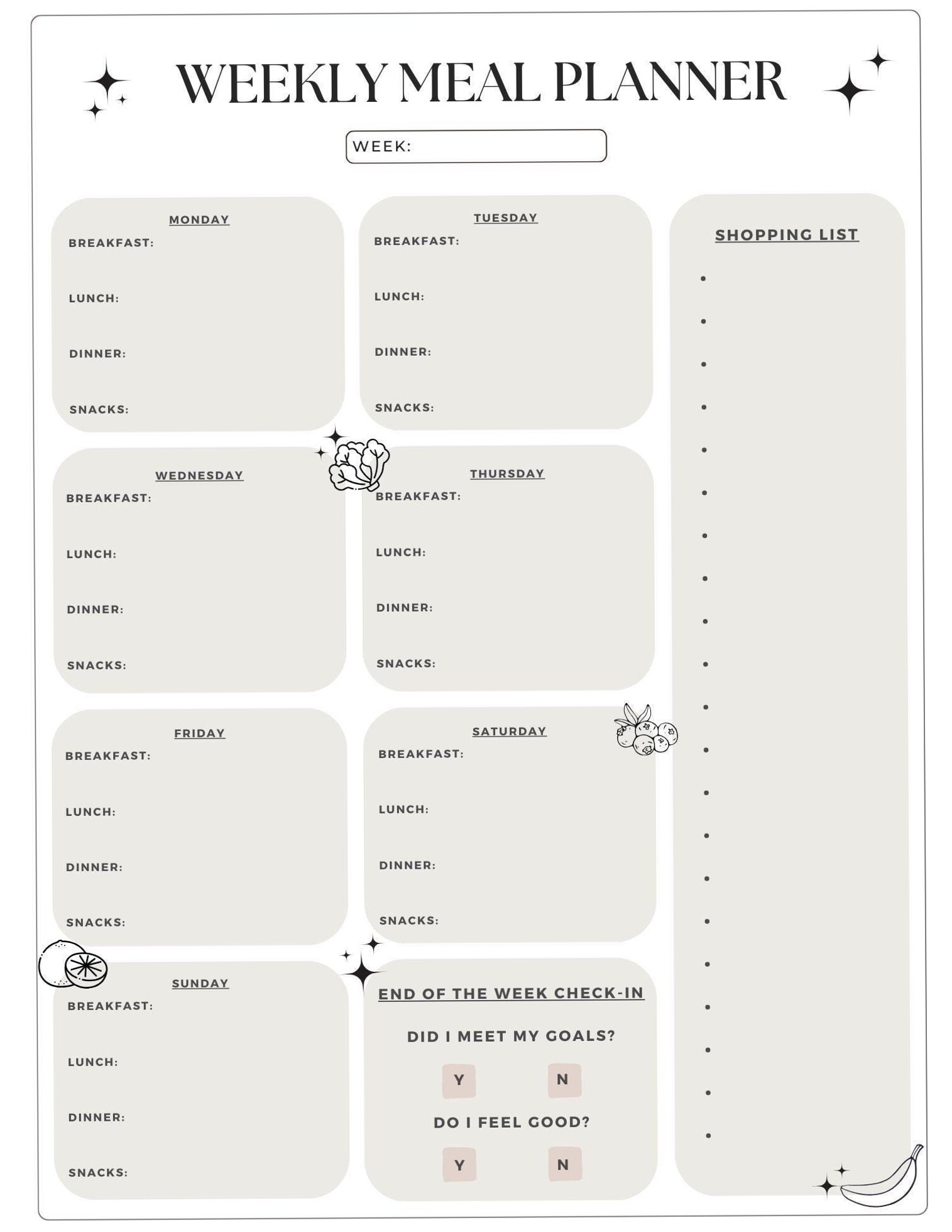 Weekly Meal Planner — Digital Design & Creative Assets — 📝 📌 dream life manifestation