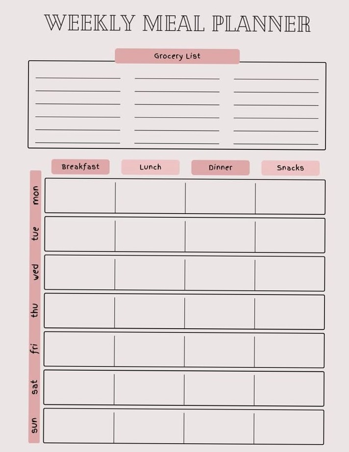 Weekly Meal Planner — Digital Design & Creative Assets — 👰 👰 dream life manifestation