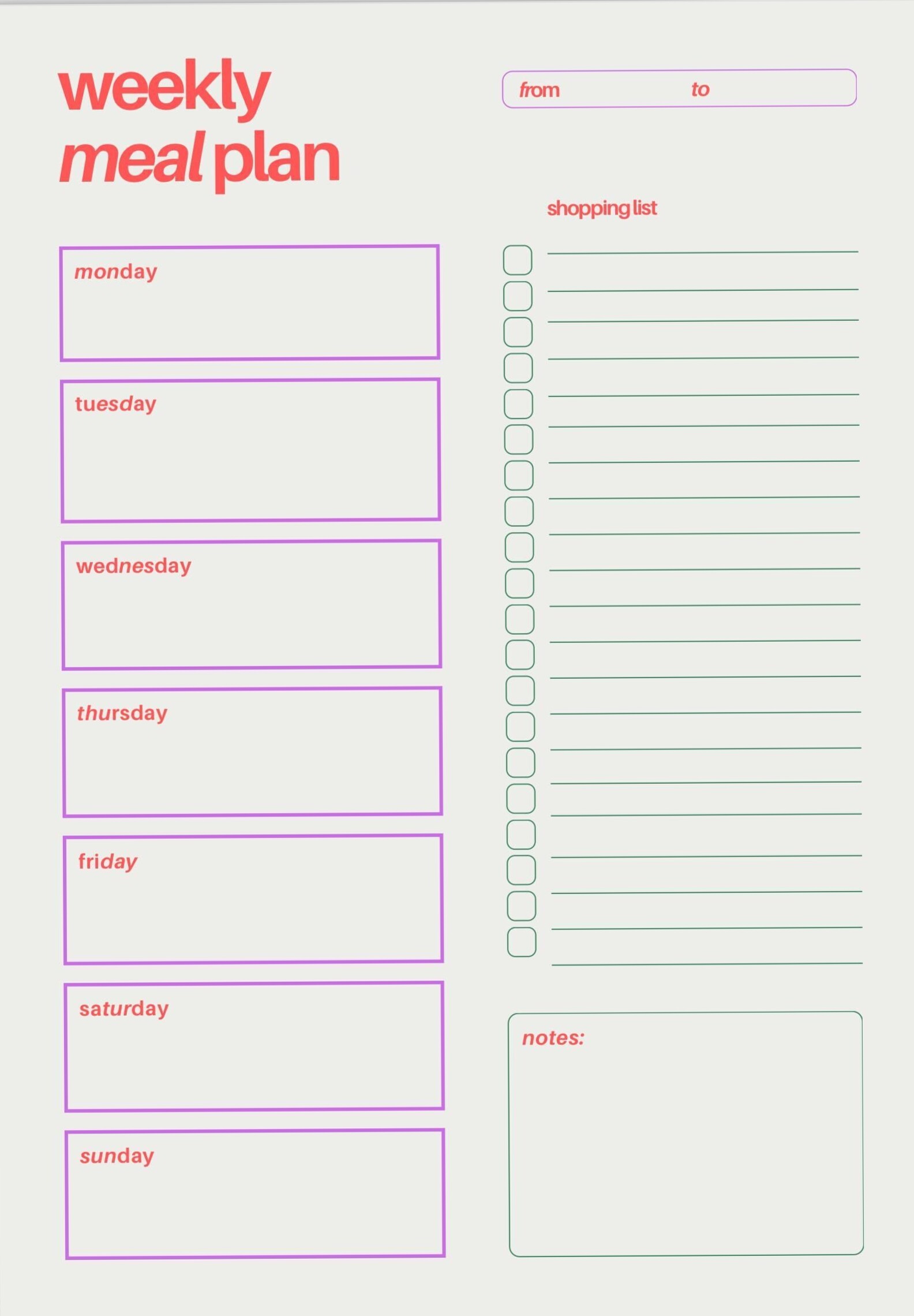 🥂 💌 Weekly Meal Planner — Editable A4 PDF with Grocery List | secret to staying productive