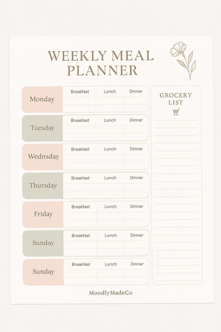 📊 📝 Weekly Meal Planner + Grocery List | Printable PDF for Busy Moms & Meal Preppers | dream life manifestation