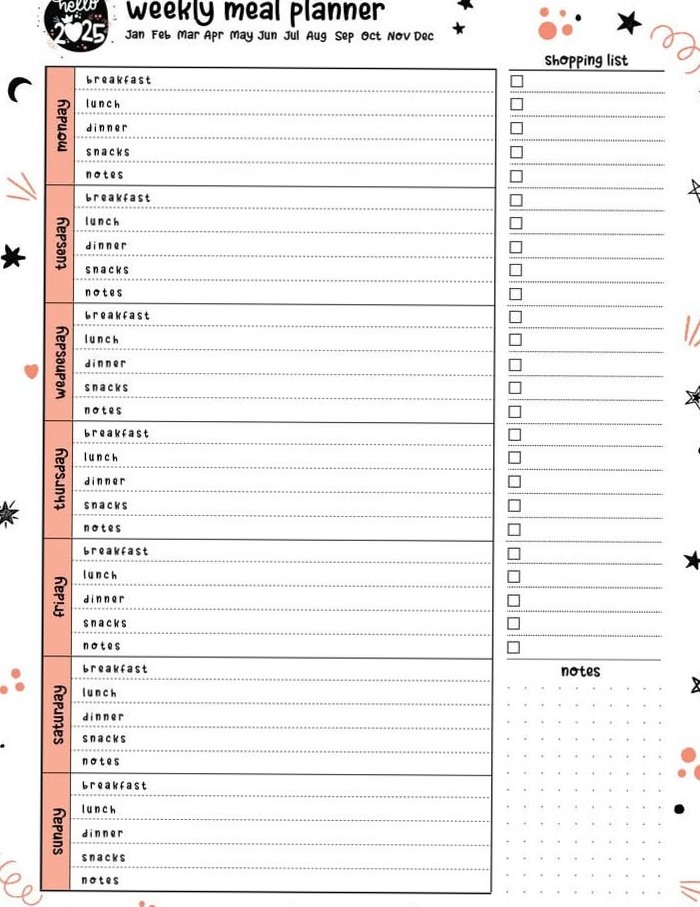 Weekly Meal Planner Printable 2026 – Stay Organized — ☁️ 🎀 dream life manifestation