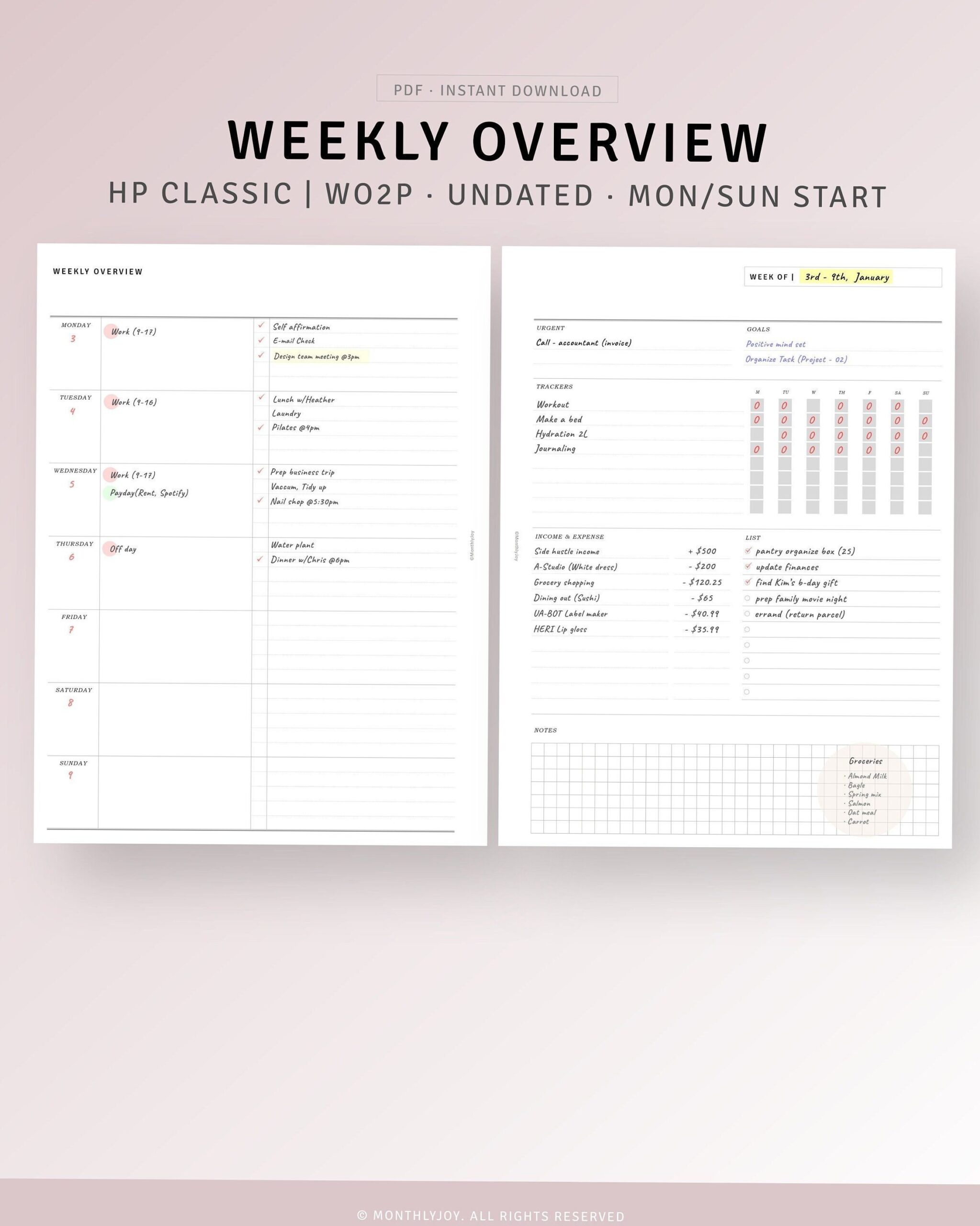 📁 🖇️ Weekly Overview Template | HP Classic Inserts | Printable Business Planner | stay inspired all year long