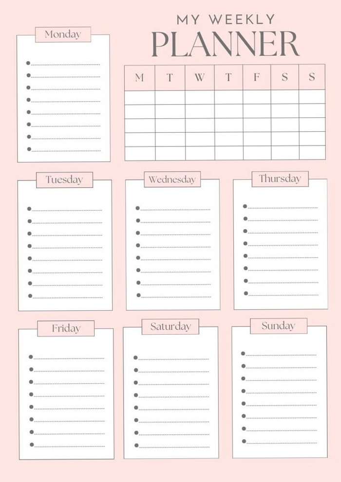 Weekly Planner — A4 Pink PDF Printable Planner — 🎀 ☁️ secret to staying productive