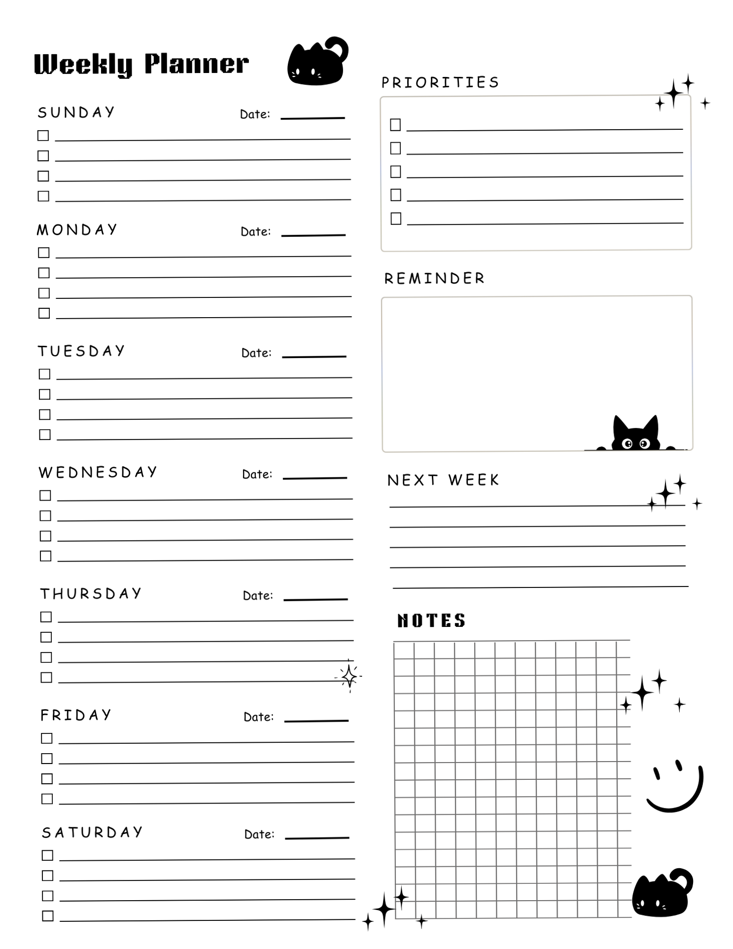 Weekly Planner — Cat Design | 58 Page Planner | Digital Planner | Creative Asset — 📝 📊 dream life manifestation