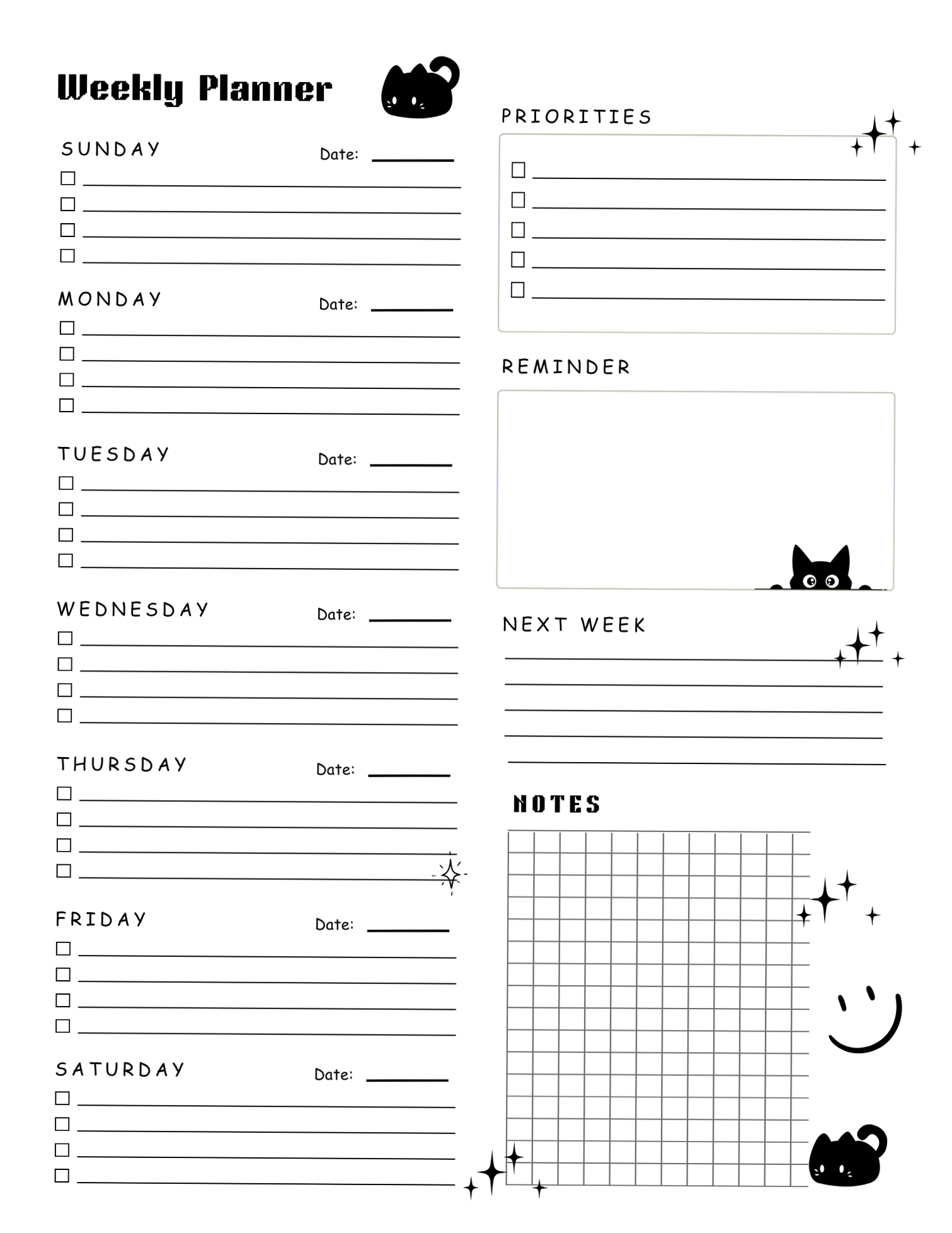 Weekly Planner-Cat Design. Plan your week with this Planner. 126 — 📌 📅 stay inspired all year long