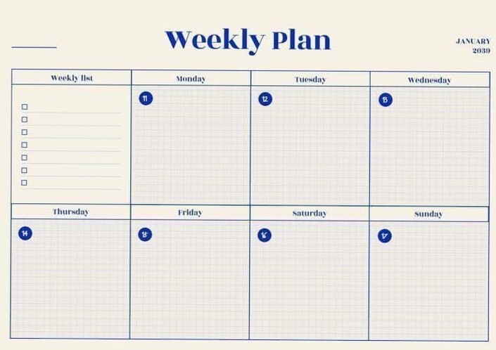 Weekly Planner Printable | Minimal Blue Grid Design — 🎀 ✨ romanticize your routine