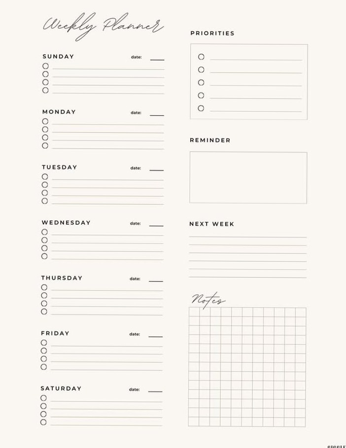 📁 📊 Weekly Planner Printable — Neutral Template Instant Download | romanticize your routine