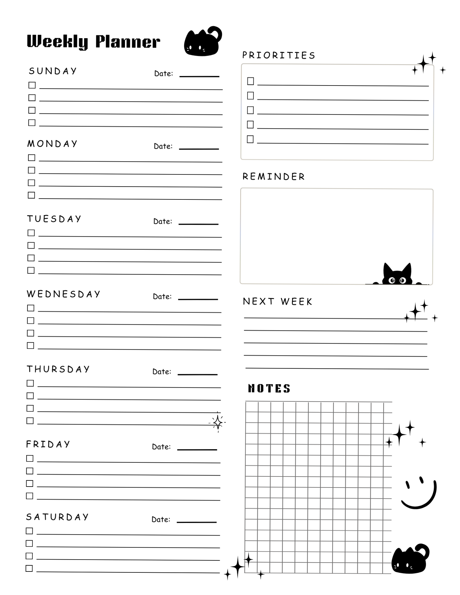 ☁️ 🤍 Weekly Planner with Cat Design | Organize Your Week in Style | dream life manifestation