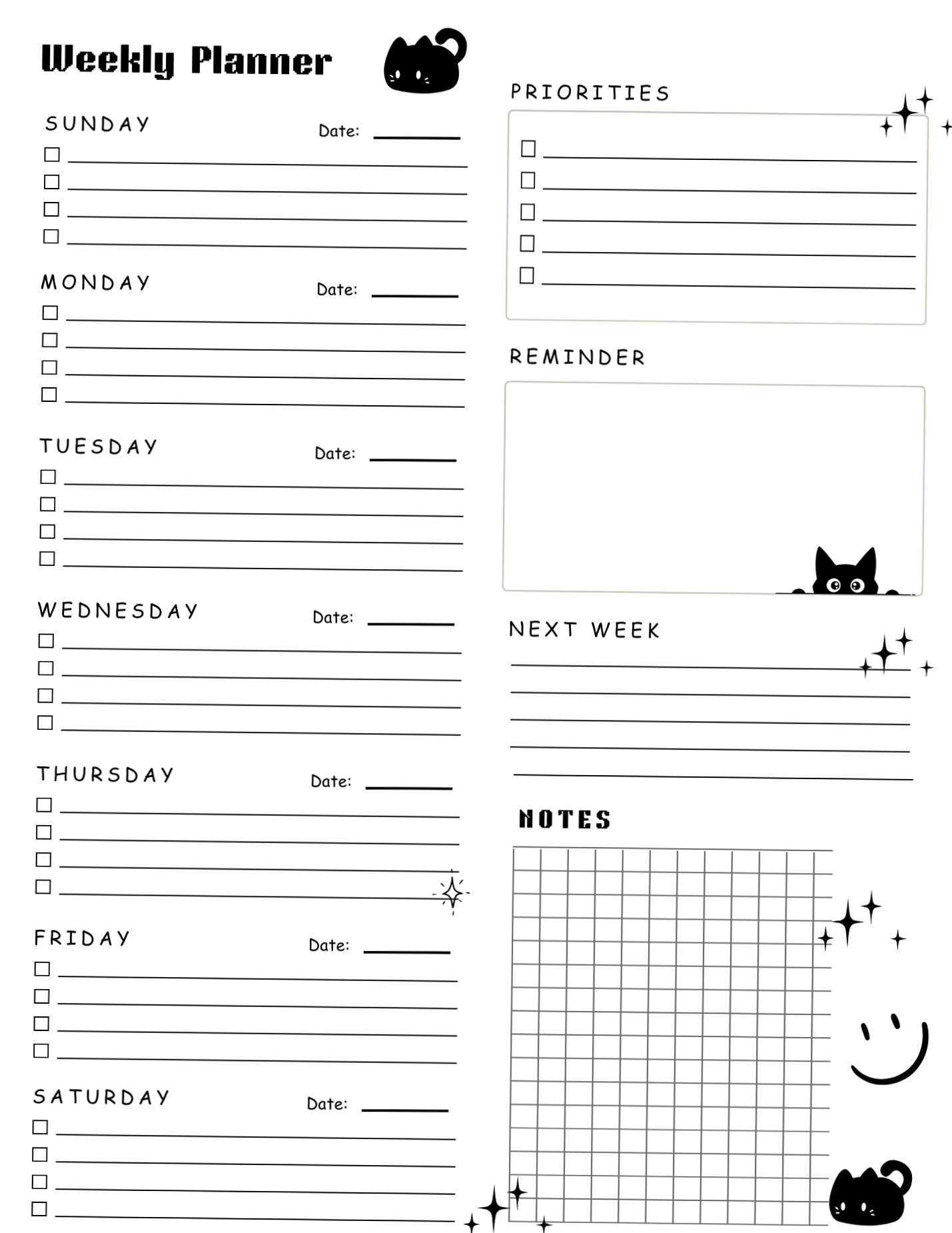 🥂 🌸 Weekly Planner with Cat Design | Organize Your Week in Style | Dream Life Manifestation | secret to staying productive