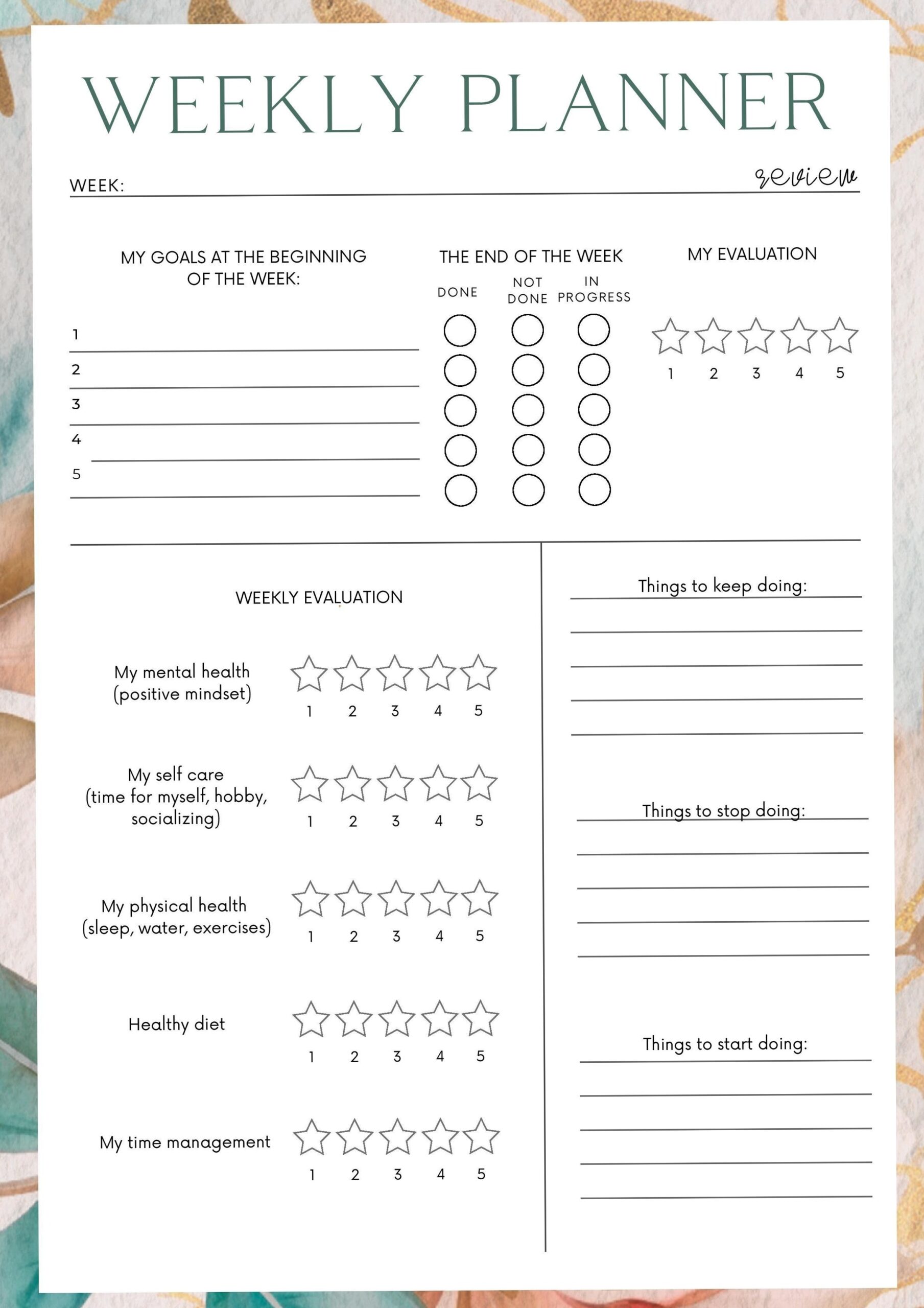 Weekly Review Journal for Goal Setting & Progress Tracking — 💍 🌸 secret to staying productive