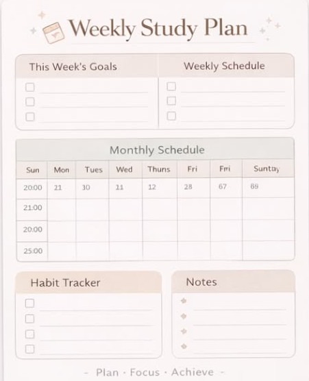 🤍 🌿 Weekly Study Plan Template | Aesthetic Student Planner | secret to staying productive