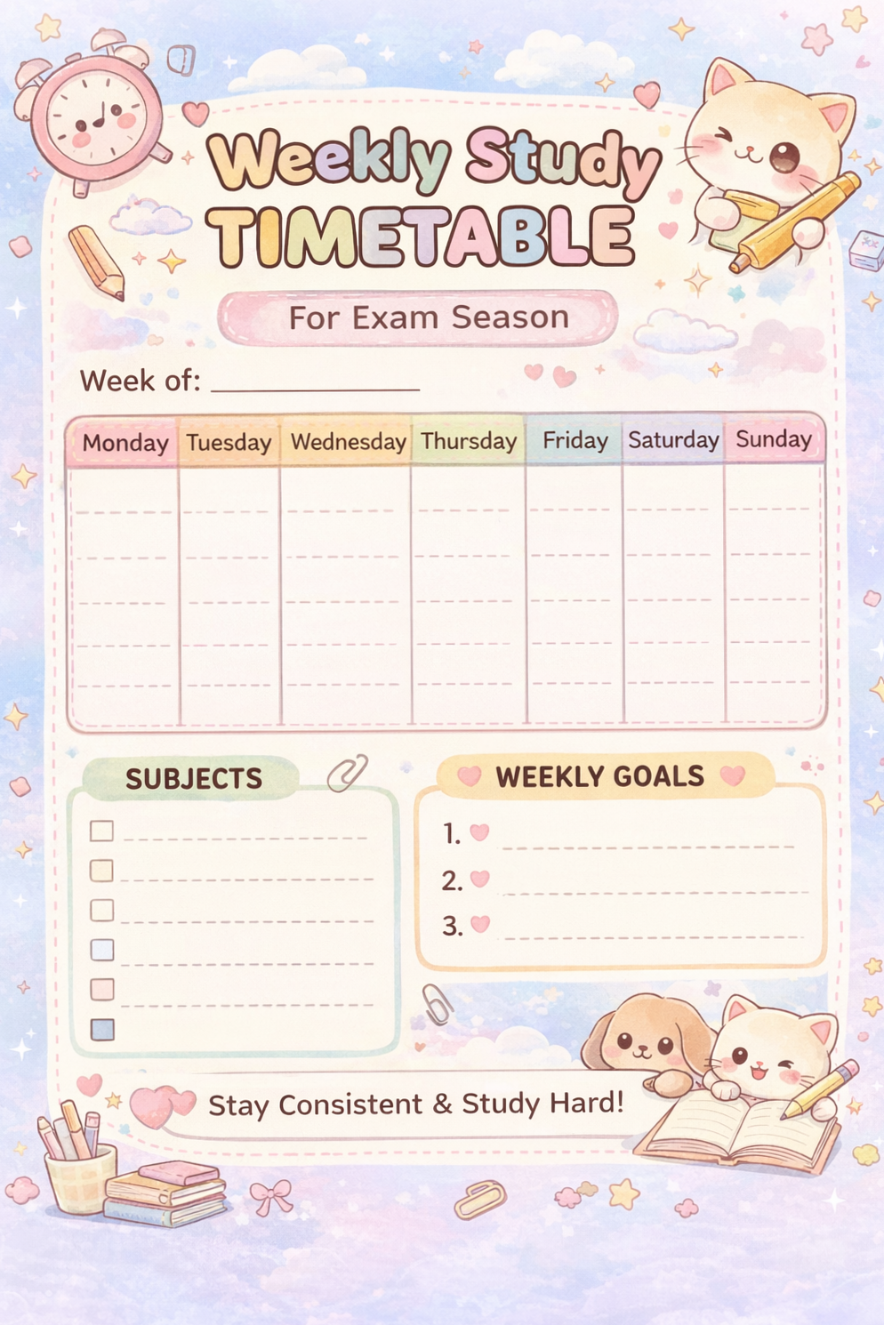 Weekly Study Planner for Exam Prep | Digital Design — 💌 🌸 romanticize your routine