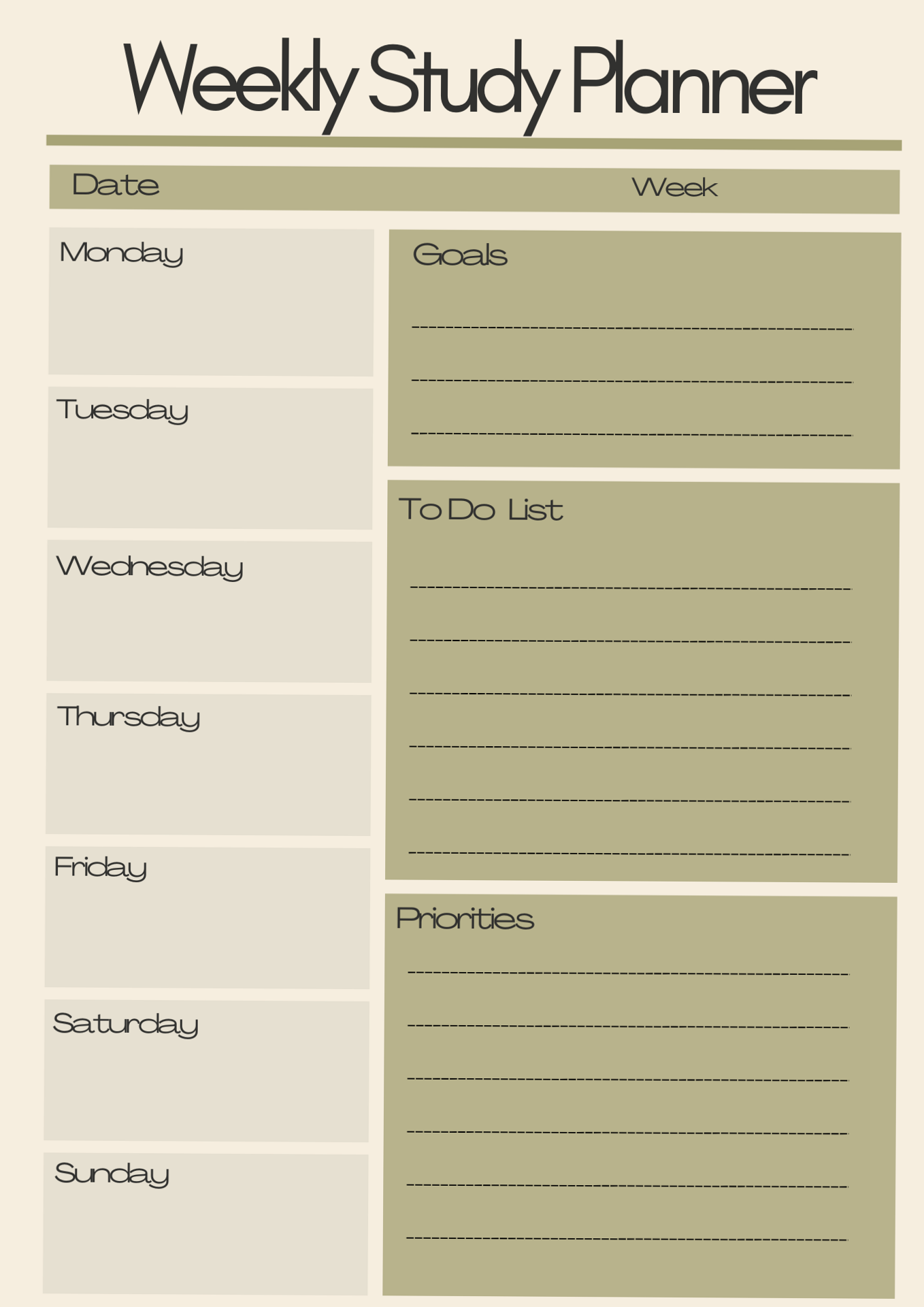 Weekly Study Planner Printable | Digital Design & Creative Assets — 🎨 🖌️ dream life manifestation