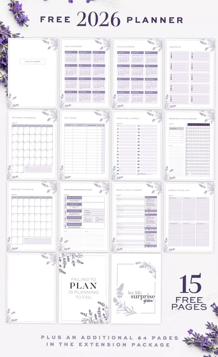 🍰 👰 Your Free 2026 Lavender Blog & Life Planner | secret to staying productive
