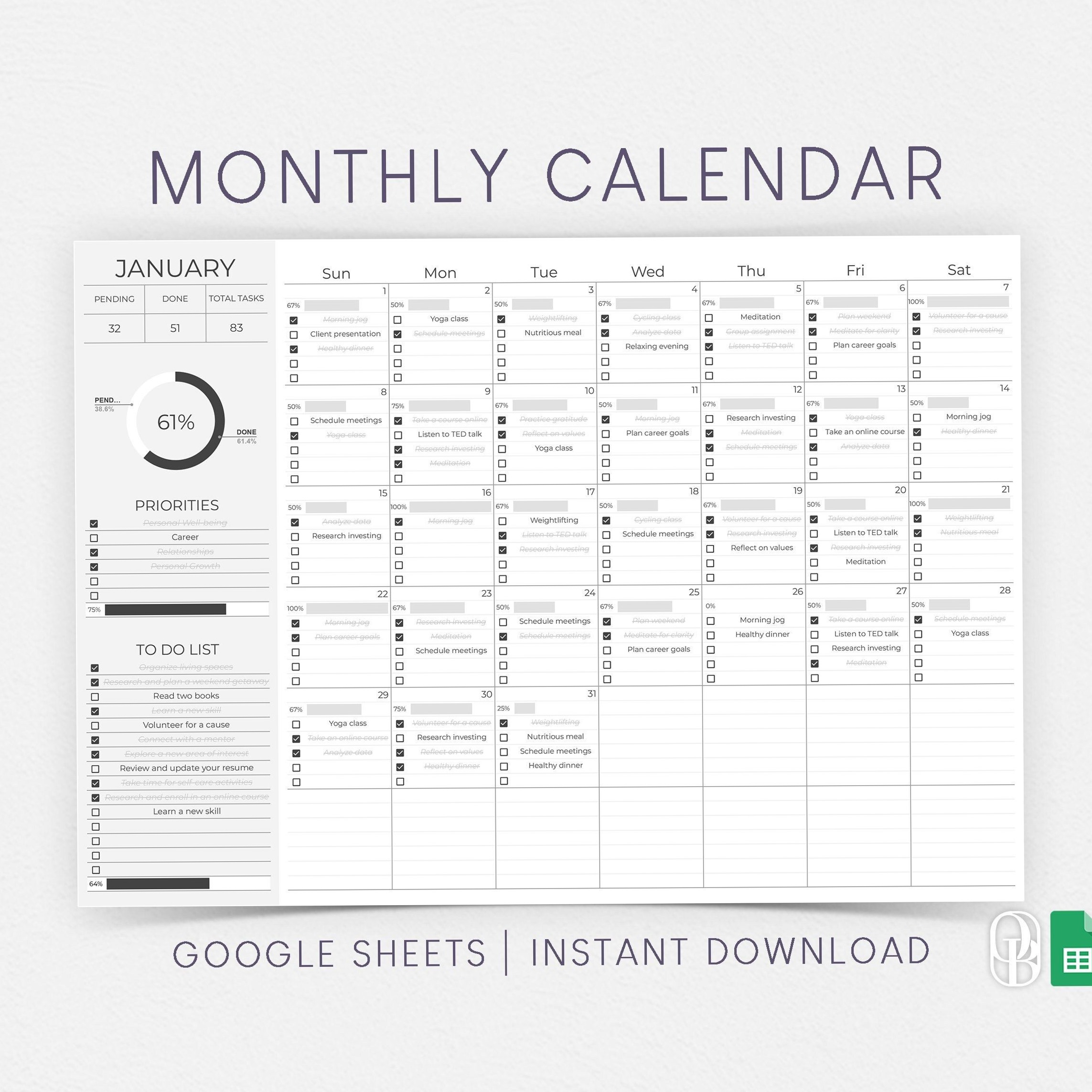 🎀 ☁️ 2025 Minimalist Google Sheets Calendar Template | secret to staying productive