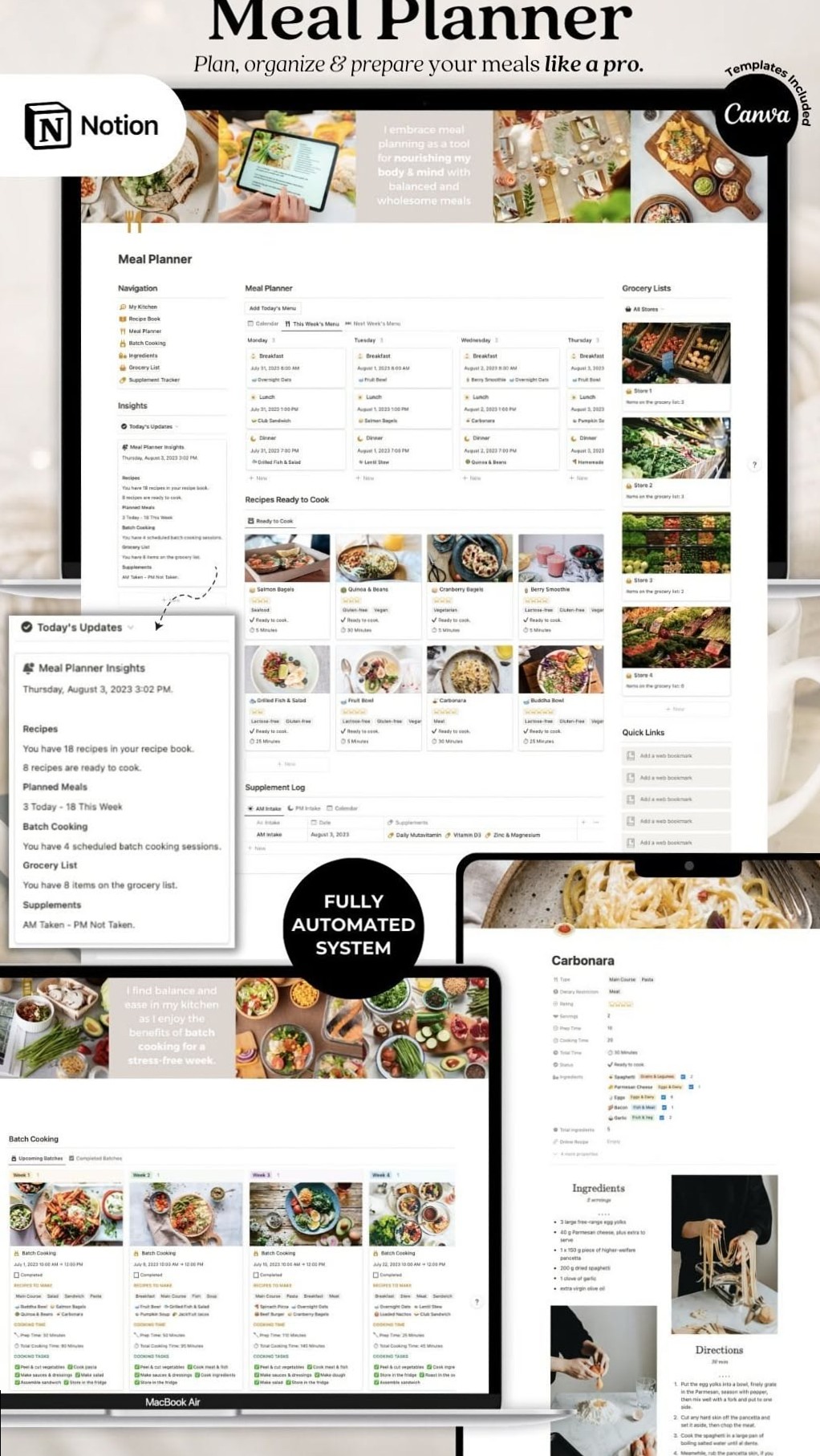 2026 Efficiency Hack: Digital Meal Planner Notion Template | Recipes, Batch Cooking & Grocery List Tools — 💌 👰 game-changing digital system