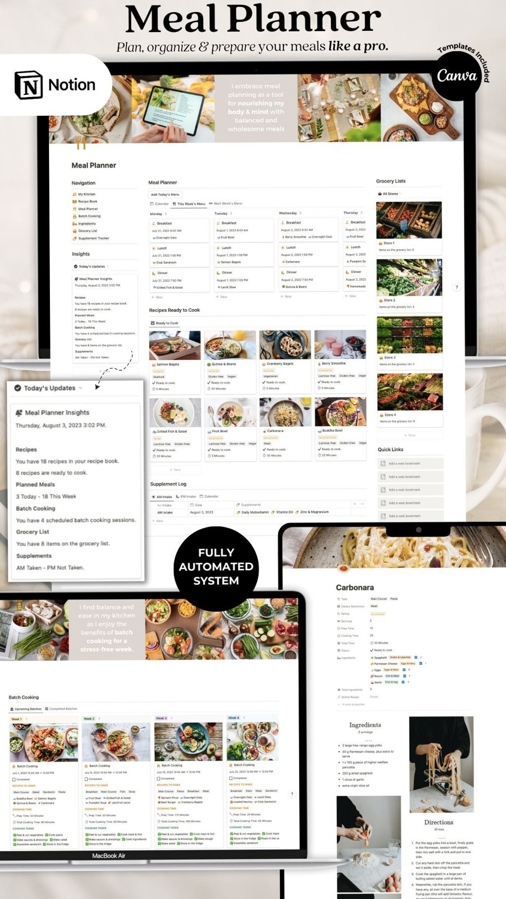 📅 🖇️ 2026 efficiency hack: Digital Meal Planner Template | Notion Recipe & Grocery Planner