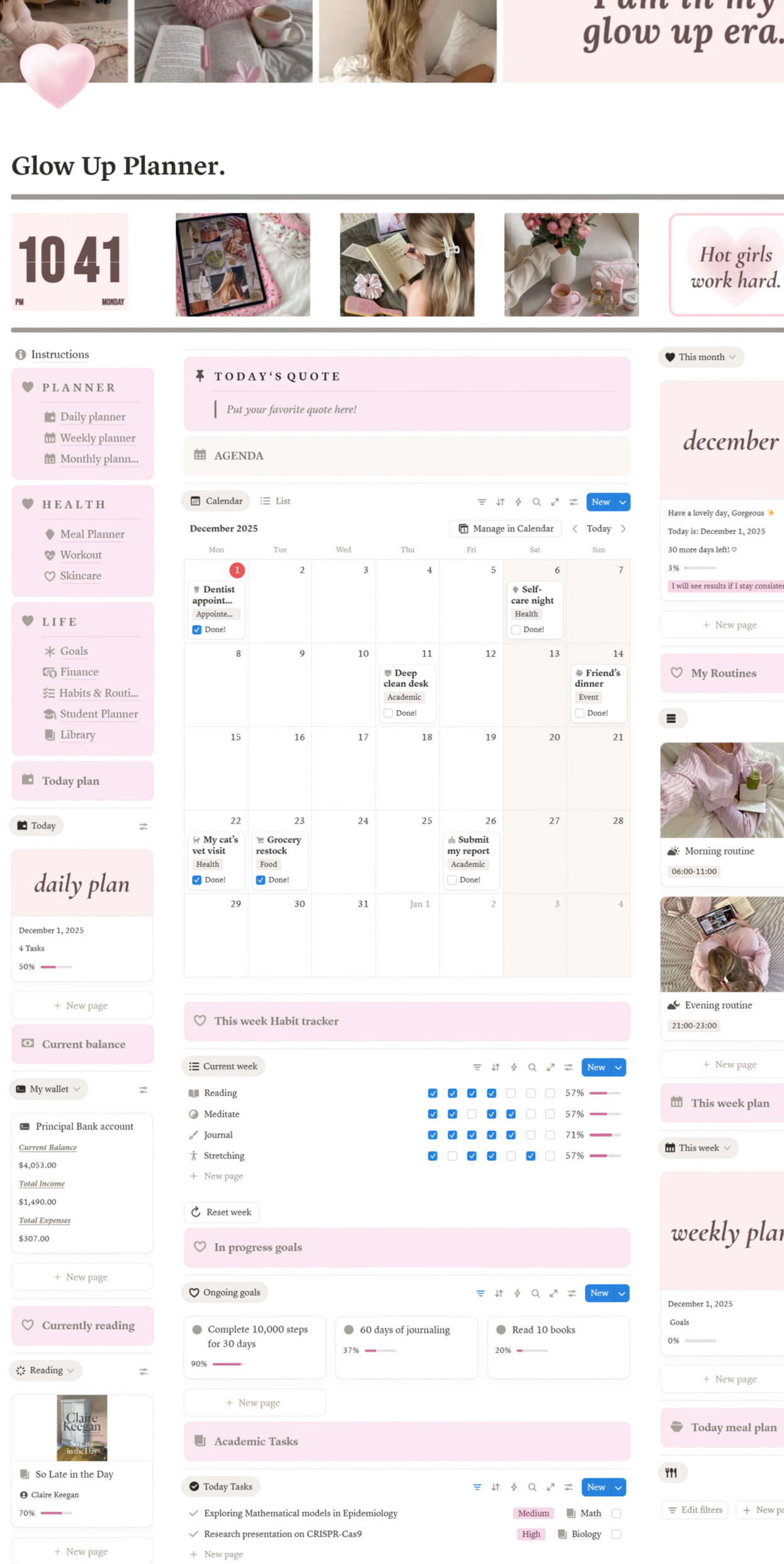 📌 📌 2026 Glow Up Planner | Aesthetic Notion Template for That Girl Era | only tool for life admin
