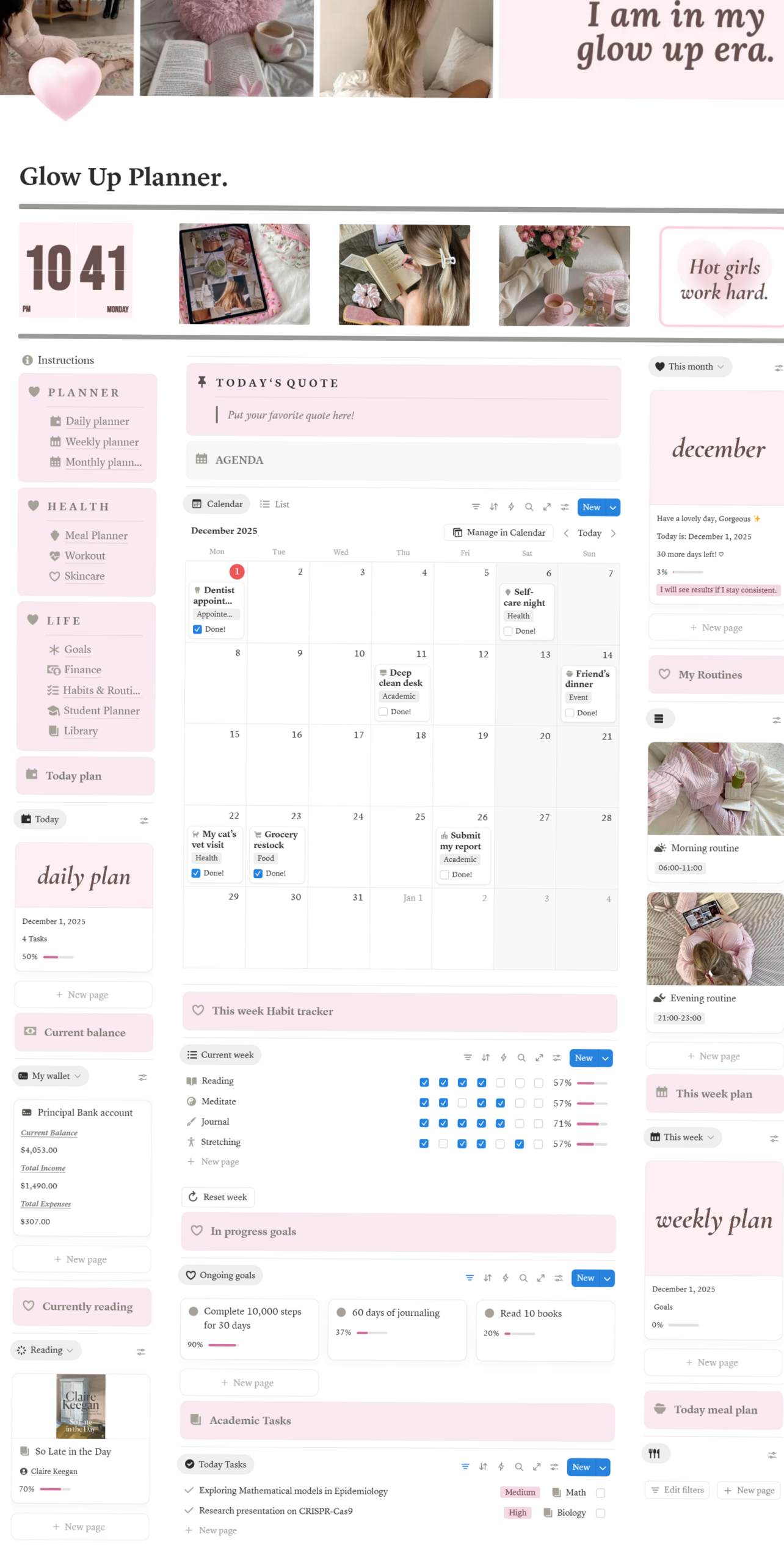 📊 🖇️ 2026 Glow Up Planner | Aesthetic Notion Template for That Girl Era | only tool for life admin