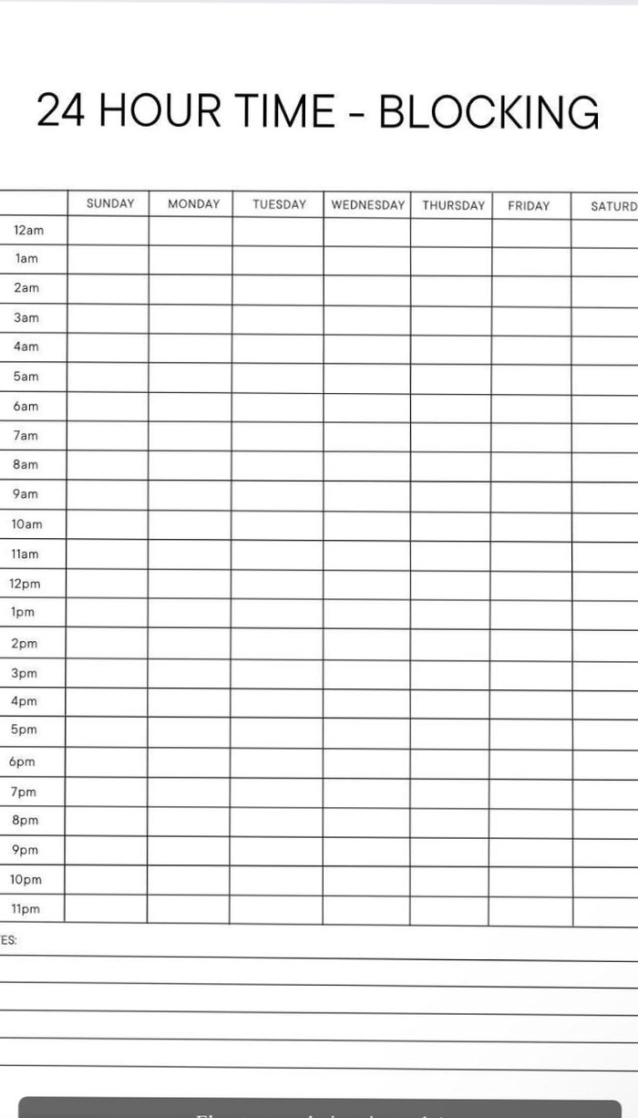 24-Hour Time Blocking Weekly Planner Template — 🎨 🖌️ secret to staying productive