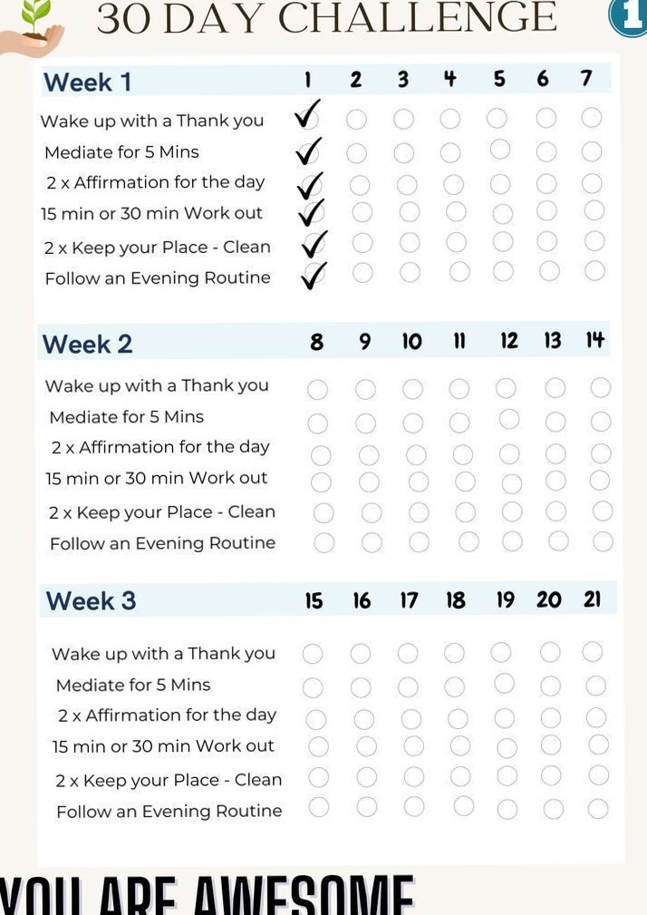 30-Day Mindful Self-Care Planner Challenge — 🌸 🥂 secret to staying productive