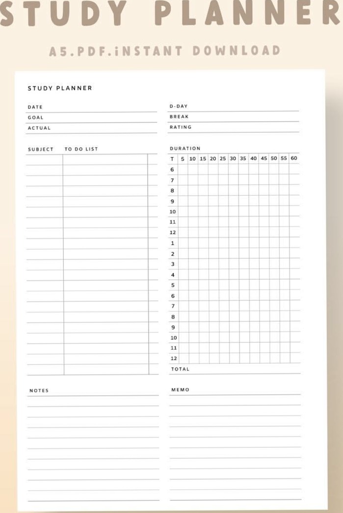 💎 🌈 A5 Study Planner PDF – Instant Download & Stay Organized for Exams | romanticize your routine