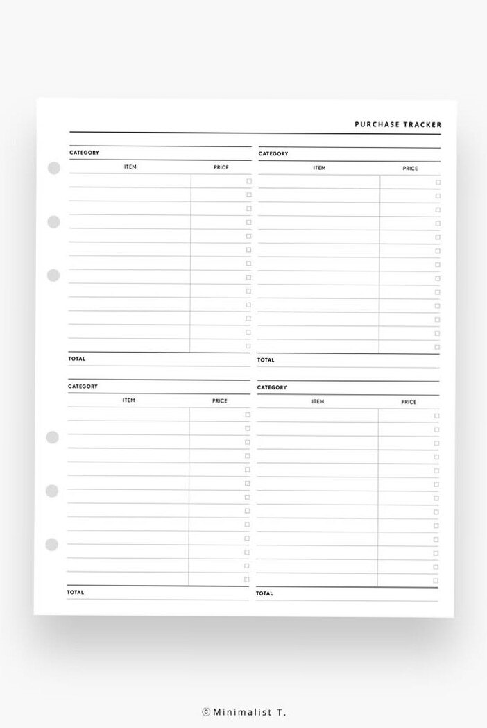 📅 🖇️ A5 Wide Minimalist Planner Inserts & Purchase Tracker Printable | seamless organization hack