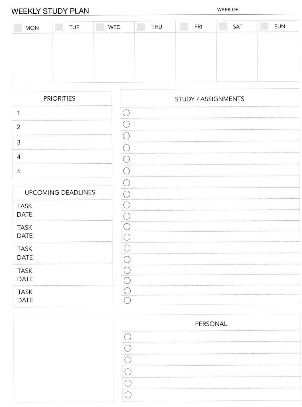 Ace Your Week: Study Plan & Deadline Tracker (PDF/Goodnotes) — 🤍 🕯️ secret to staying productive
